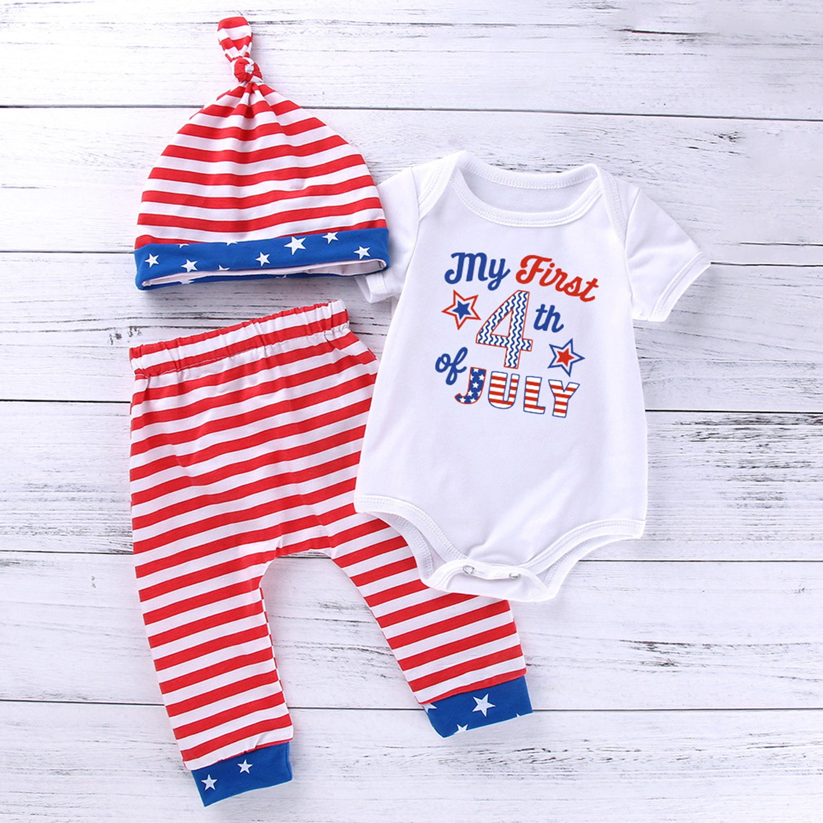 Ketyyh-chn99 4th of July Boys Outfit Newborn Infant Baby Clothes Boy Bodysuit Pants Girls Independence Day Outfit Hat Set Blue,9-12 Months