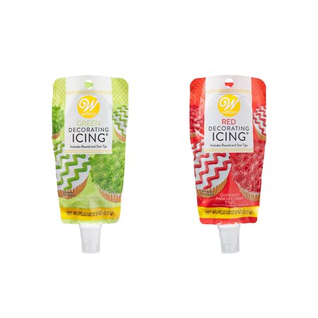 Wilton Red & Green Icing Pouches with Tips, 8 oz. Each