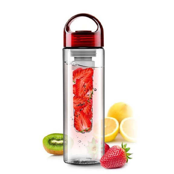 750ml Plastic Water Bottle Portable Fruit Juice Leakproof Drinking Cup for Travel Sports (Red)