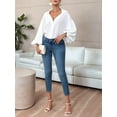 thumbnail image 4 of Women'S French Polka Dot Half-Open Collar Loose Bubble Long Sleeve Top White L, 4 of 8