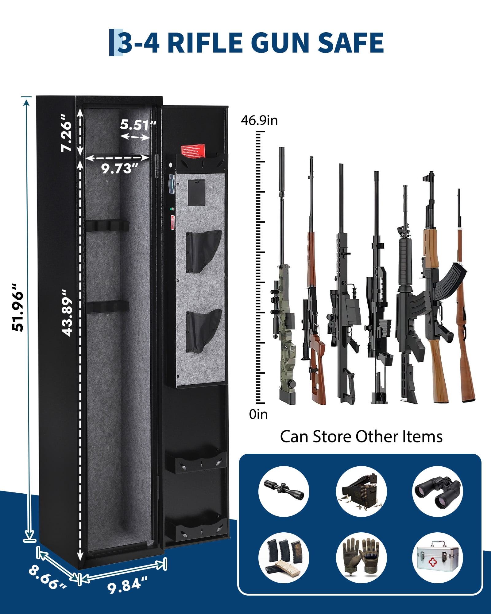 Heavy Duty Tool Storage Cabinet - 8-Rifle Capacity with Adjustable Shelves and Locking Drawer - Digital Safe for Rifles & Pistols - Secure Large Firearm Organizer for Home - Color: Black