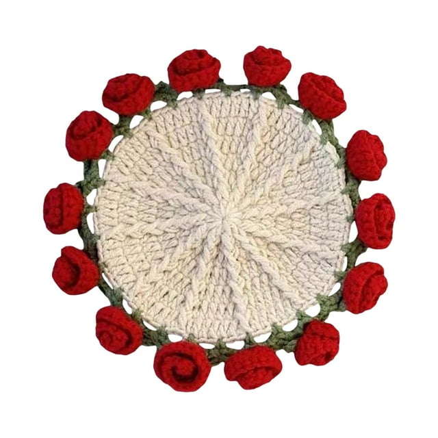 YWIYIUD 1PC 3.94inch Vintage Crochet Pattern Flower Bouquet Flower Insulation Pads Knitting Kit with Cotton Thread for Desktop Protection DIY Craft Accessories Tools Set and Home Decoration