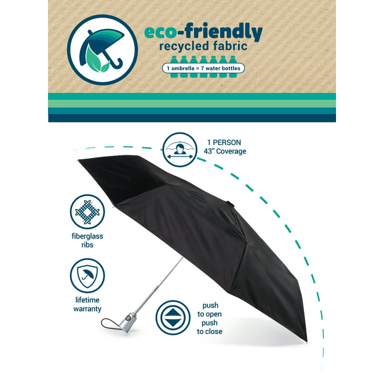 Totes One-Touch Auto Open Close Golf Umbrella With Neverwet Black