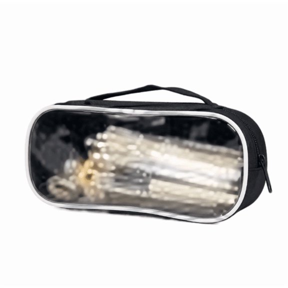 Large Pencil Case 2 Compartments, Clear Pen Pencil Pouch with Zipper, Multifunction Transparent Stationery Bag for Student College Office Teen Makeup Bag for Adults Travel (Black)