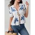 thumbnail image 4 of Michellecmm  Women’s Tie Front Peplum Tops Puff Sleeve V Neck Floral Print Shirts, 4 of 9