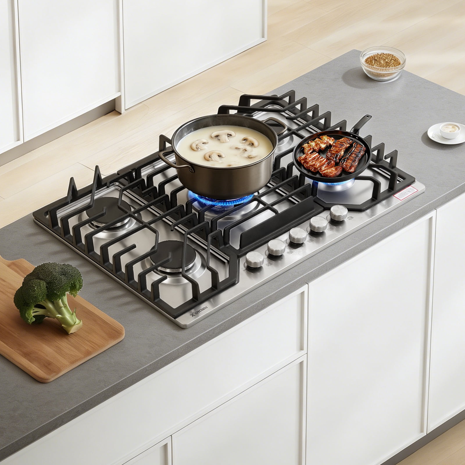 30 in. 5-Burner Gas Cooktop in Stainless Steel with Quick Boil and Simmer Burner