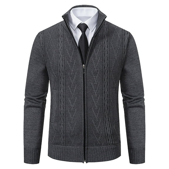 Tweed Jackets for Men Full Zip Up Cable Knit Sweater Slim Fit Open Front Cardigan for Fall Winter Workwear