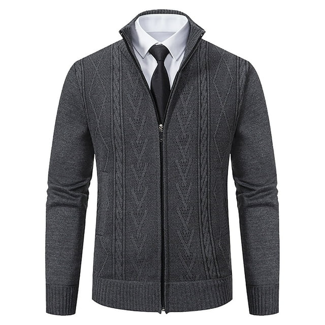 JMYHOAM Cardigans pour Hommes à Manches Longues Printemps et Hiver Mode Décontractée Cardigan Ajusté en Tricot Col Montant Chandail M-TTTG