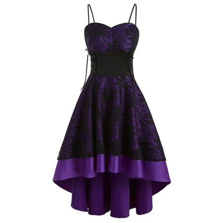Women s Gothic Lace Dress with Corset Spaghtti Strap Swing Cocktail Dress Formal Punk Hippie Dresses Plus Size Medieval Renaissance Retro Costume