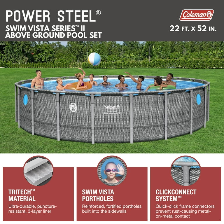 Coleman Power Steel Round Frame Above Ground Pool Set for Kids and