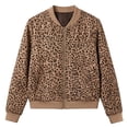 thumbnail image 3 of Zijinkuiwen Women Leopard Print Bomber Jacket Zip Up Long Sleeve Ribbed Cuffs Outerwear for Casual Daily Wear, 3 of 7