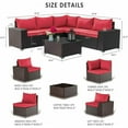 thumbnail image 2 of Gotland Outdoor Patio Furniture Set 6 Piece Sectional Rattan Sofa Set Rattan Wicker Patio Conversation Set with 5 Seat Cushions and 1 Tempered Glass Table,Red, 2 of 5