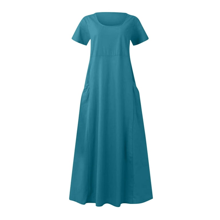 Pxxlle Cotton Linen Dress for Women Plus Size Short Sleeve Dresses with  Pockets Loose fit Scooped Neck Summer Dress Solid Color A Line Dress -  Walmart.com