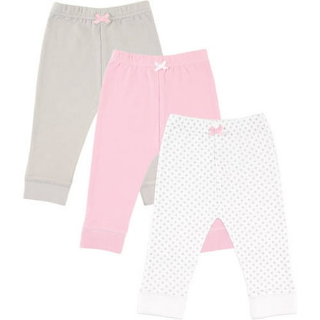 Luvable Friends Newborn Baby Girls' Tapered Ankle Pants 3-Pack, Choose Your Color &