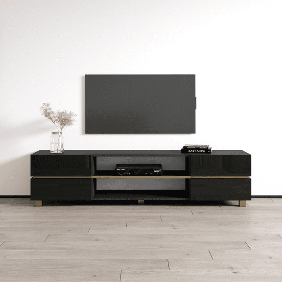 Bono 01 TV Stand for TVs up to 80", Modern High Gloss 71" Entertainment Center, TV Media Console with Storage Cabinets