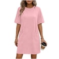 thumbnail image 3 of Womens Summer Dresses Solid Pocket Jumpsuit Casual Short Sleeve Round Neck Bandage Dress, 3 of 7