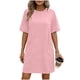 thumbnail image 3 of TaTaai Women's Solid Color Round Neck Short Sleeve Dress with Pockets Casual Fashion Comfortable Stretchy Fabric Midi Dress Soft Breathable for Spring Summer Daily Casual Wear Gift, 3 of 6