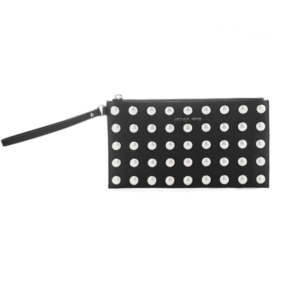Michael Kors Women's Jet Set Large Studded Pebbled Leather Wristlet Pouch (Black)