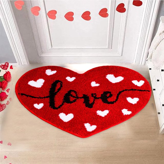 Alfombra de San Valentín En Tres Tamaños, de Lana Sintética, Antideslizante, para Baño, Ideal Como Decoración Del Día de San Valentín.