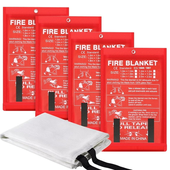 4pcs Fire Blanket Emergency for Home and Kitchen, Fireproof Blanket for Camping, Grill, Car, Office, Warehouse, School, Picnic, Fireplace