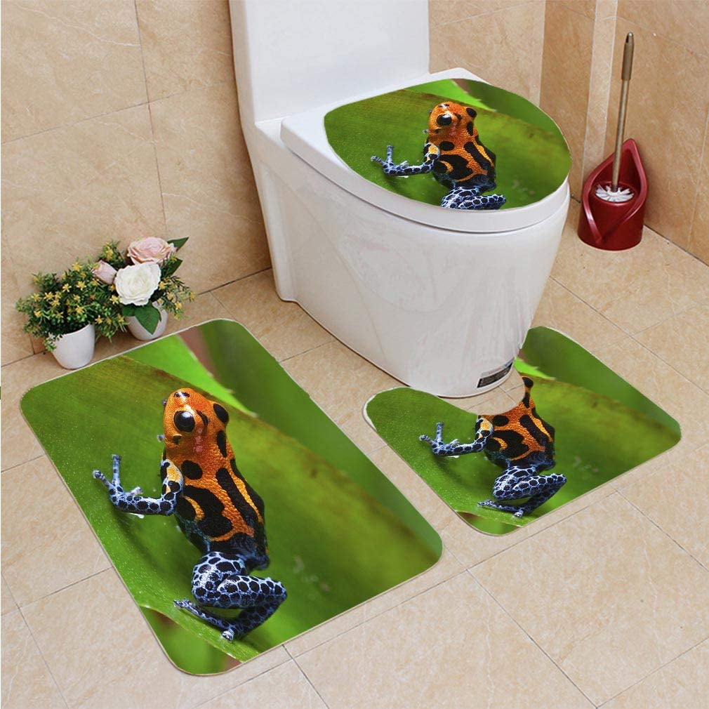 PUDMAD Red Points Frog Spots 3 Piece Bathroom Rugs Set Bath Rug Contour Mat and Toilet Lid Cover