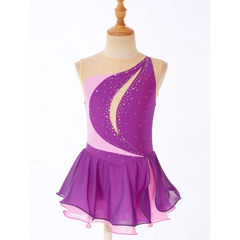 MSemis Girls Sequins Sleeveless Figure Ice Skating Dress Size 6 16 Purple 14 Walmart