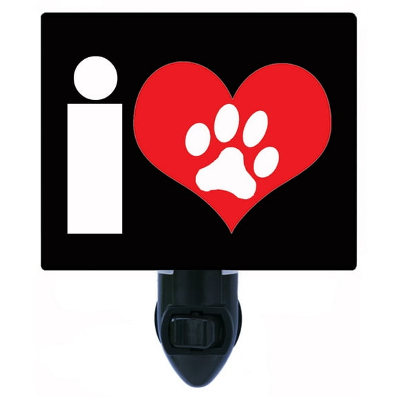 Night Light - I Heart My Paw. | Dog Theme, Includes Free Switchable Insert, 4W Bulb, E12 Base
