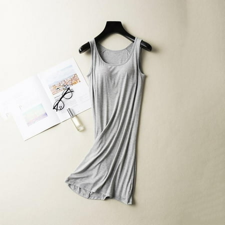 

Ladies Nightdress With Chest Pad Without Rim Vest Comfort Mid-long Pajamas Nightdress