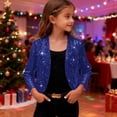 thumbnail image 4 of YOUYEDIAN Teen Girls Sequin Cardigan Jackets Kids Open Front Sparkly Long Sleeve Crop Tops Shiny Bling Dressy Casual Holiday Party Outfits (Blue, 11-12 Years), 4 of 7