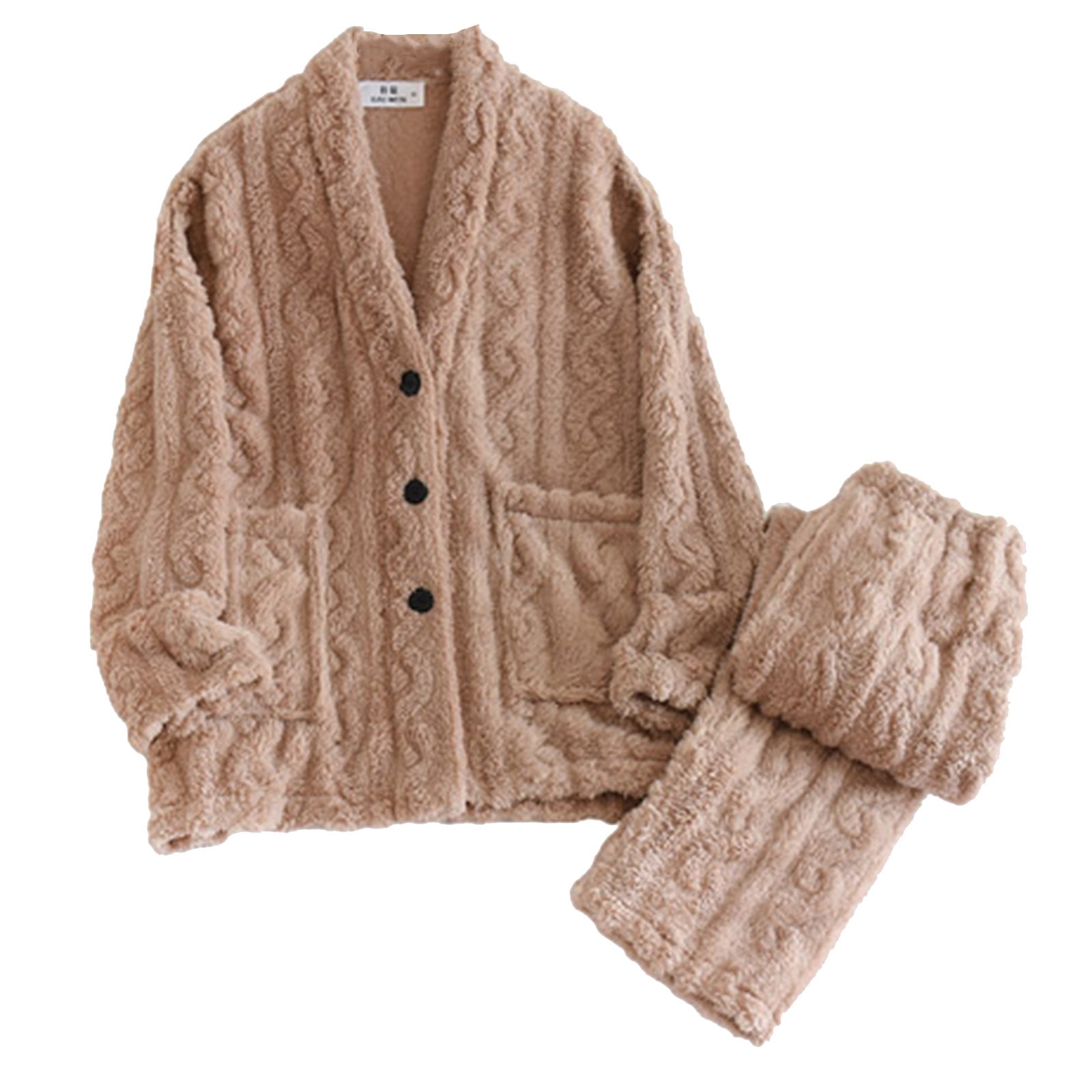 BONIXOOM Womens Christmas Pajamas Christmas Pajamas Loungewear Button Long Sleeve Sleepwear Sets Solid Coffee L