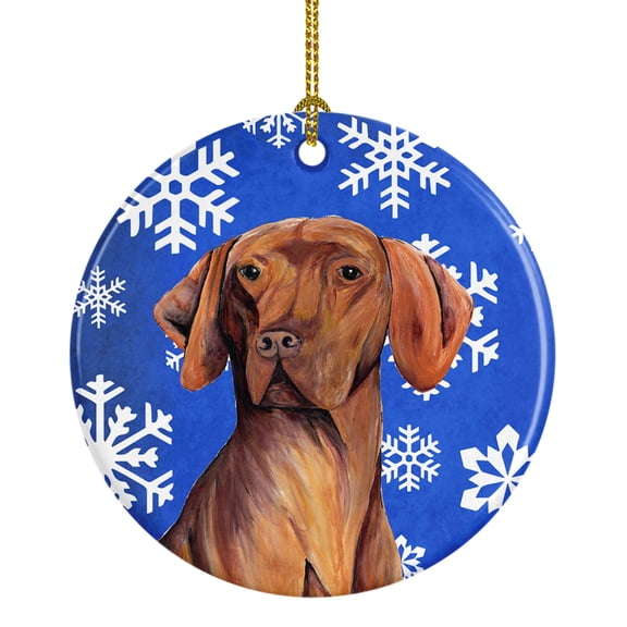 Vizsla Winter Snowflakes Holiday Ceramic Ornament SC9378