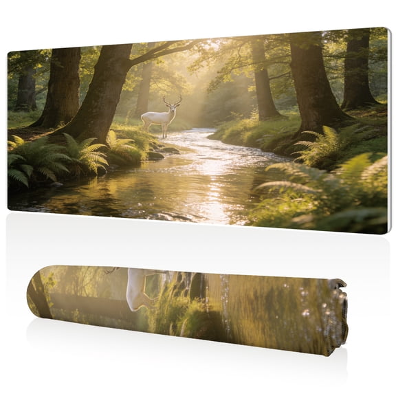 LIVEKEY Forest Stag Stream Mouse Pad 80x40x0.3cm Extra Large Full Desk Coverage Non Slip Durable Easy Clean Stitched Edges for Gaming and Office