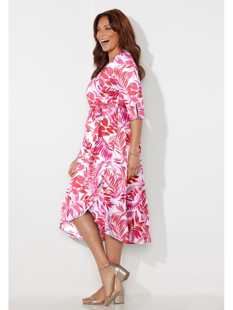Catherines Women's Plus Size Easy Faux Wrap Dress, Size: 4XL, Pink