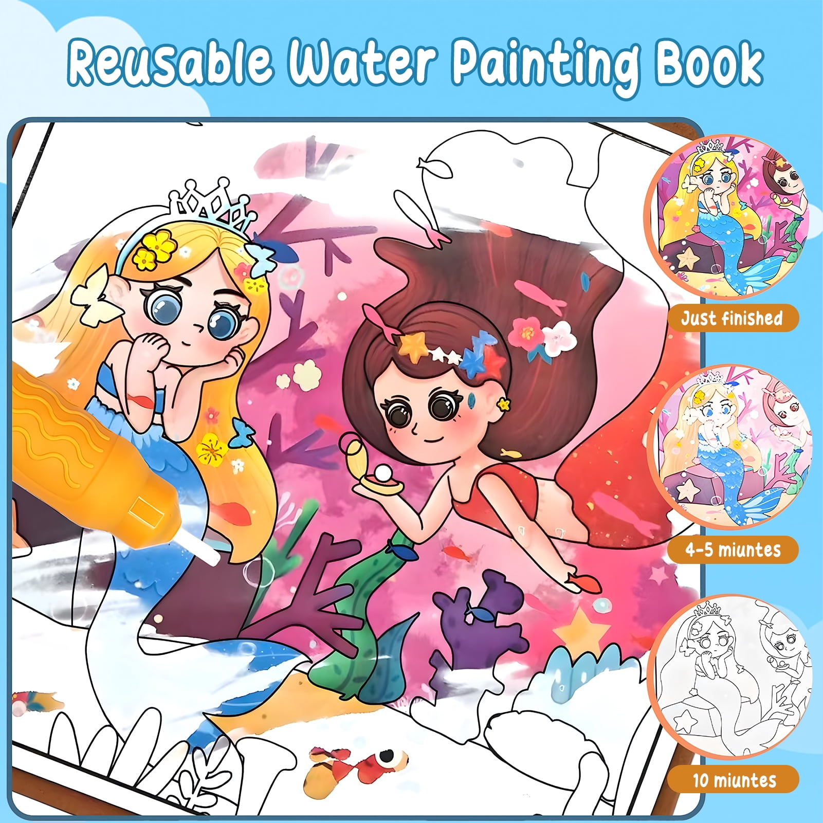KiddiTouch Reusable Magic Water Painting Books, 3 Pack No Mess Paint Coloring Books with Water Pens, Travel Activity Toys Gifts for Boys & Girls Ages 3+