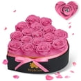 thumbnail image 1 of Flor preservada Vryblos Forever con forma de corazón, 16 rosas rosadas, 1 of 7