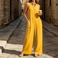 thumbnail image 6 of Hvogkswy Linen Jumpsuits for Women Solid Lapel Snap Front Sleeveless Jumpsuit with Pockets Comfy Loose Breathable Summer Vacation Casual Wide Leg Romper, 6 of 7