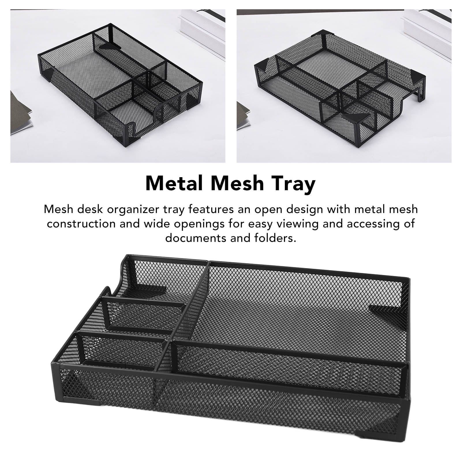 NFTIGB Metal Mesh Drawer Organizer Tray 5 Grids Multipurpose Stable Prevent Slip Desk Organizer Storage Basket Black for Office Stationery and Accessories (13 inches / 33 cm)