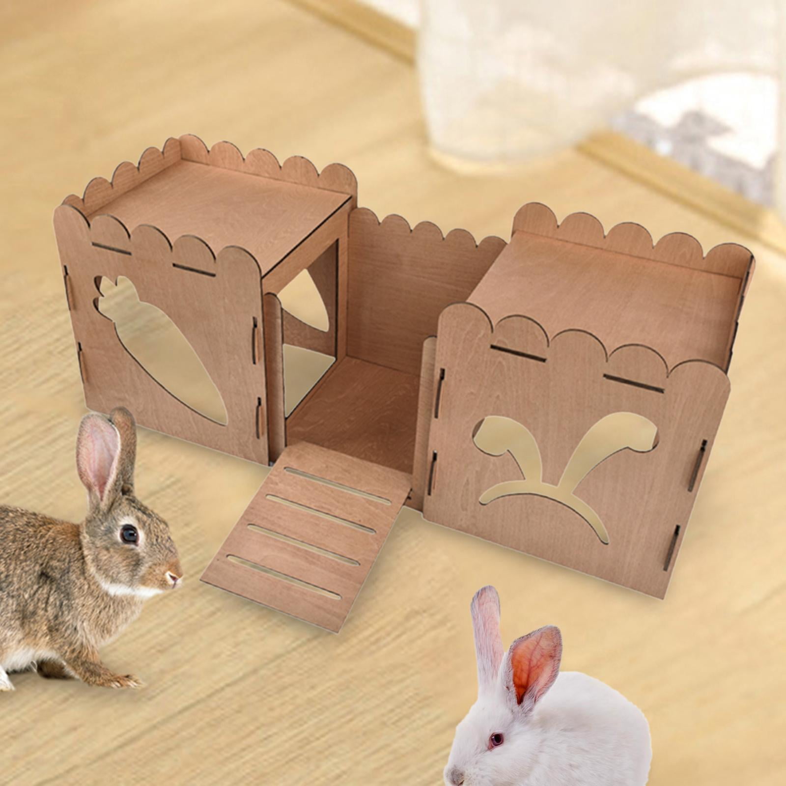 Tooyful Wooden Rabbit Castle Hideout Hamster House with Ramp Hut Nest Small Animal House Bed Guinea Pig Hideout House for Squirrel Lemmings Exercise