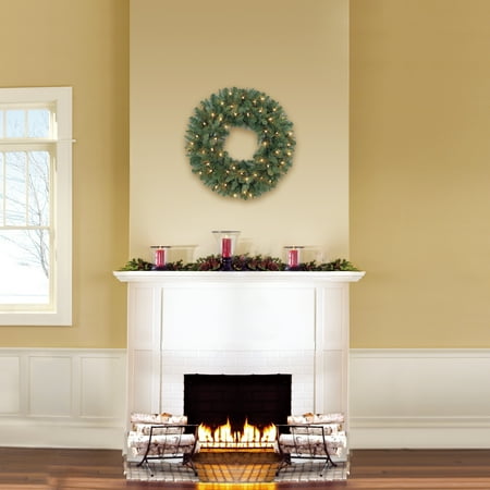 Christmas Wreaths Holiday Time Prelit Green Scottsdale Pine Christmas Wreath, 24 in ()