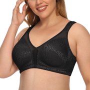 Exclare Women's Plus Size Comfort Full Coverage Double Support Unpadded Wirefree Minimizer Bra (44DD, Black)