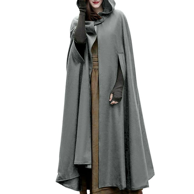 Winter Coats For Women Gothic Open Front Hooded Cardigan Long Coat Solid Color Cloak Cape Winter Outdoor Jackets