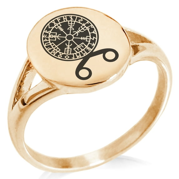 Stainless Steel Binding Vegvisir Troll Cross Runic Viking Minimalist Oval Top Polished Statement Signet Ring