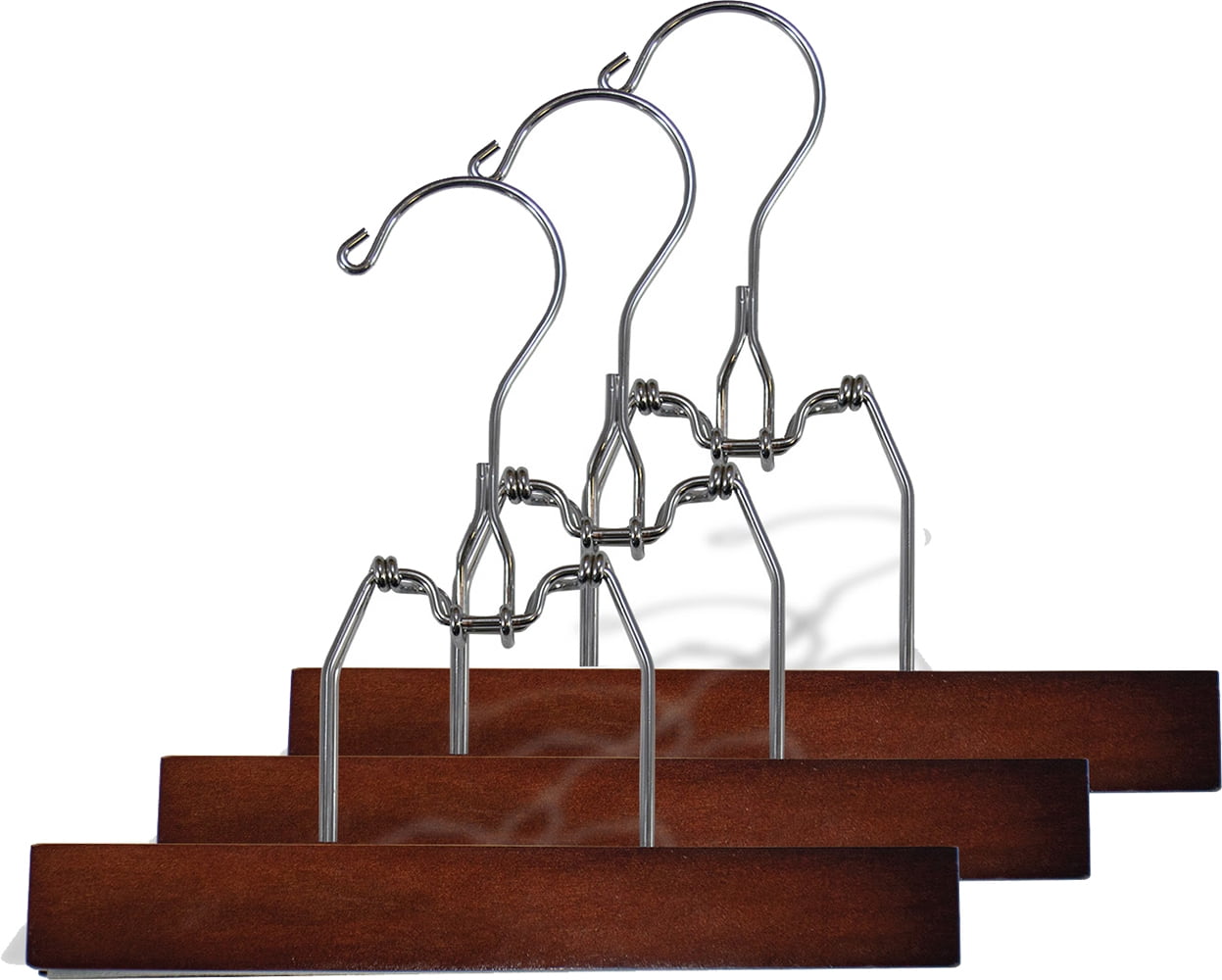 INTERNATIONAL HANGER Walnut Wood Bottom Clamp Hanger with Metal Snap Lock, 25 Pack