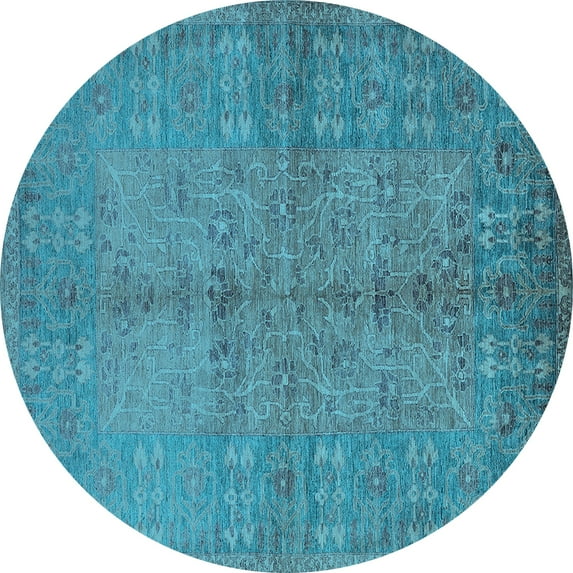 Ahgly Company Indoor Round Oriental Light Blue Industrial Area Rugs, 4' Round