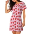 thumbnail image 2 of Pofeuu Hand Drawn Strawberry Print Women's Loose Fit Short Sleeve Nightgown, Comfortable Sleep Dress for Women, Casual Lounge Sleepwear, Soft Cotton Sleep Dress, 2 of 6
