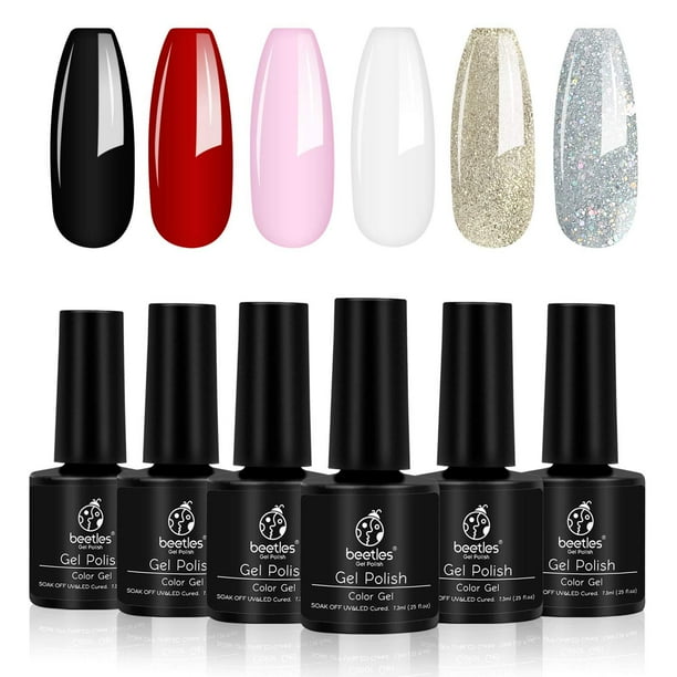 Beetles Gel Nail Polish Set, Red Black Pink White Golden Silver Glitter Soak Off UV LED Gel Nail Kit, 7.3ml Each Queen of Hearts - Walmart.com