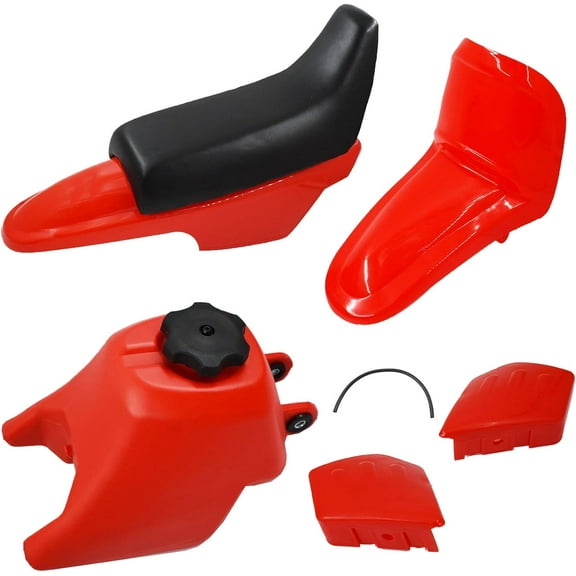 ALL-CARB Red PW50 Plastics Kit Motorcycle Plastic Fender Body Seat Gas Tank Kit Replacement for Yamaha PW50 PY50