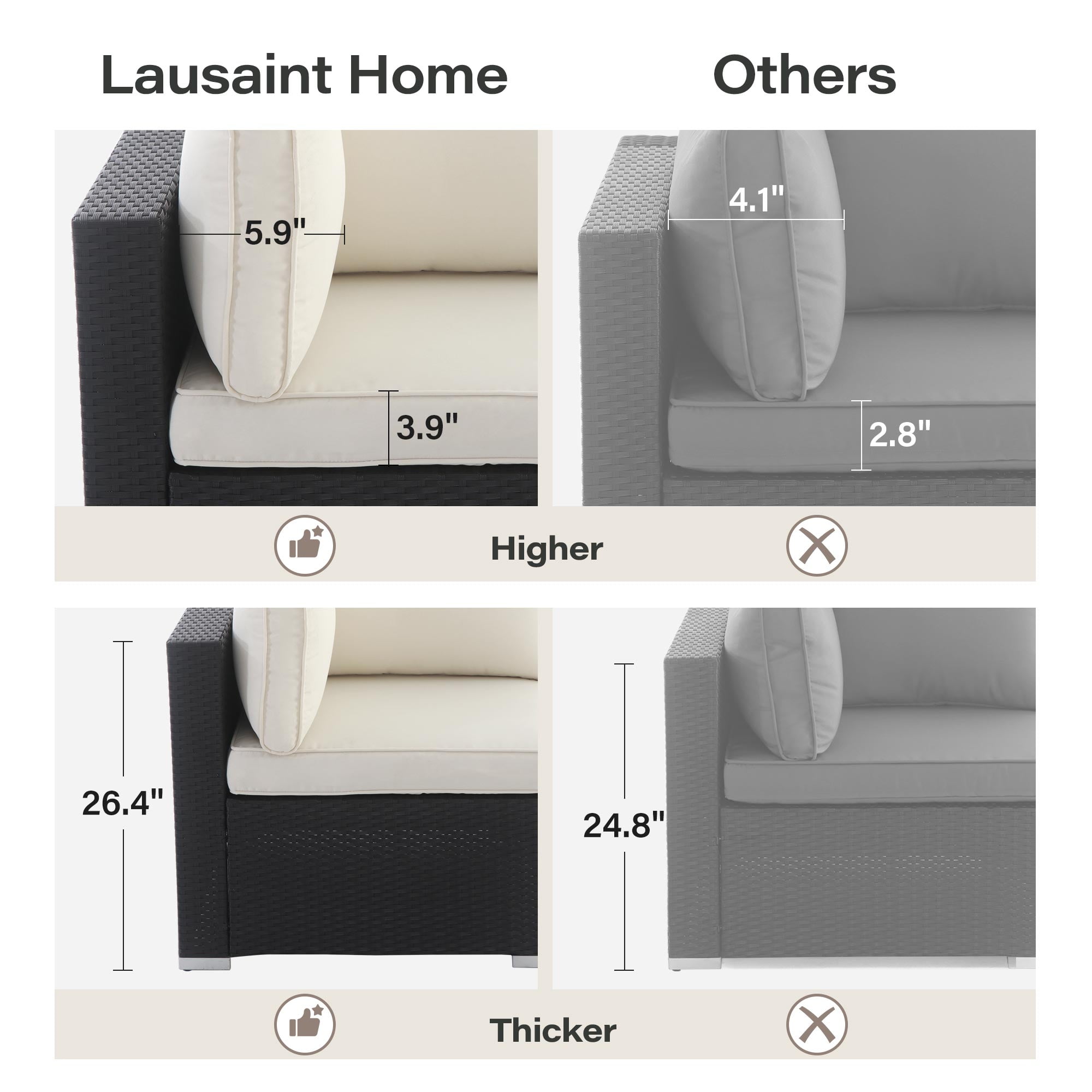 LAUSAINT HOME 7 Pieces Outdoor Furniture Set, Patio Sectional Conversation Set with 6 Chairs and 1 Coffee Table, Beige Cushions
