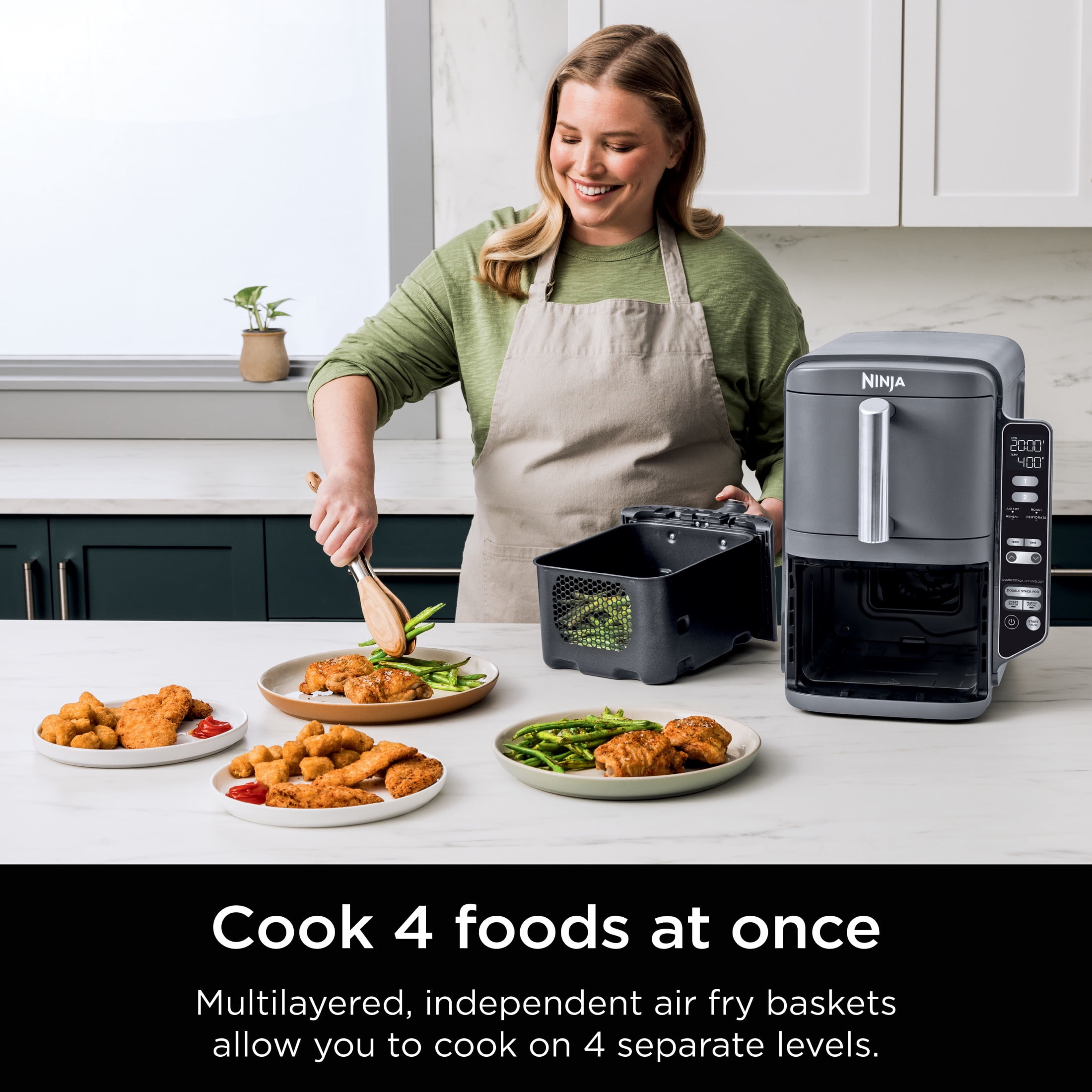 Ninja DoubleStack XL 6-in-1 Air Fryer,10-Qt 2-Baskets, Cook 4 Foods at Once, 6 Functions, Space Saving, Smart Finish & Match Cook, Air Fry, Roast, SL400 Gray