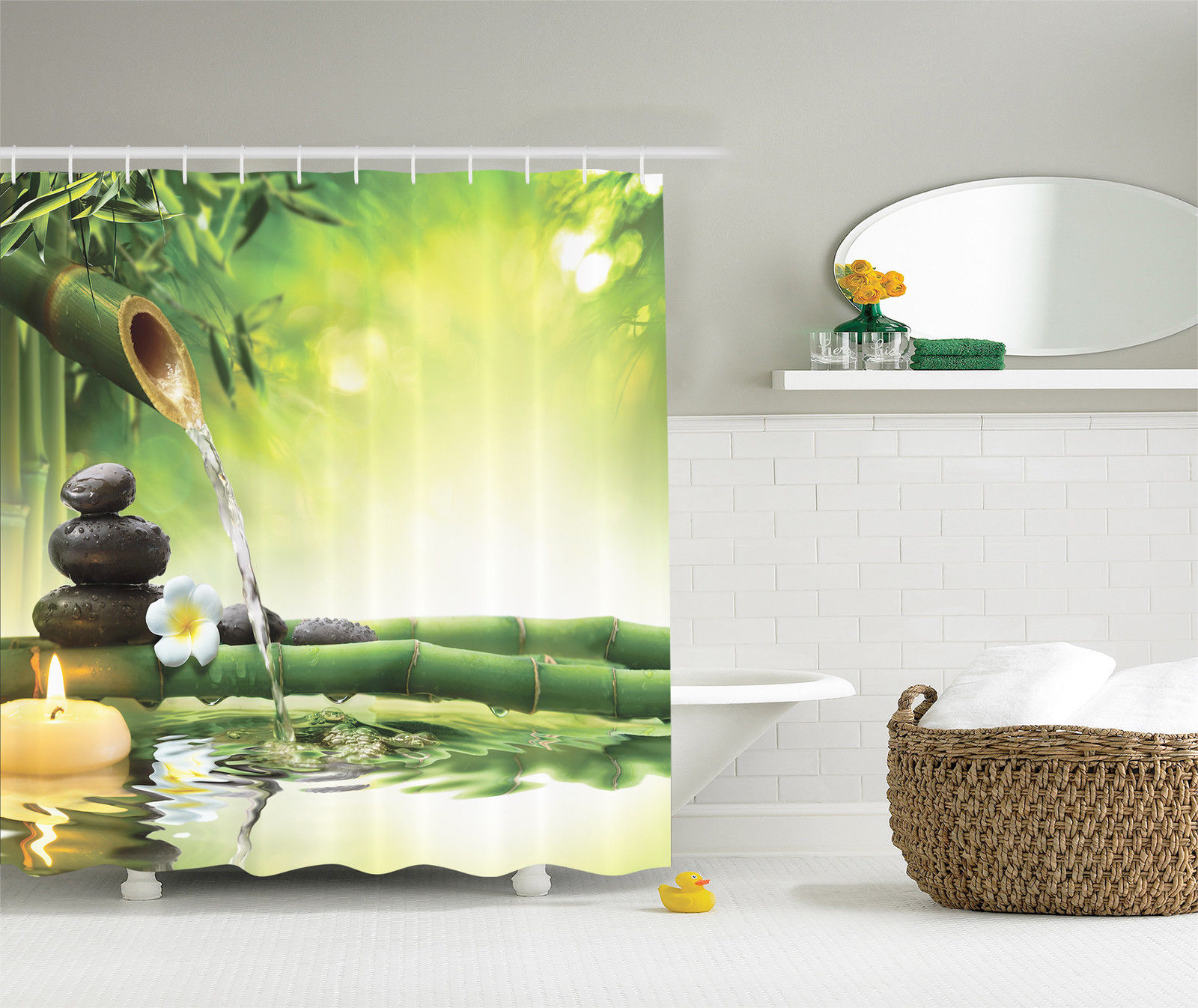 Zen Asian Buddha Spa Relax Shower Curtain Liner Bathroom Hooks Waterproof Fabric